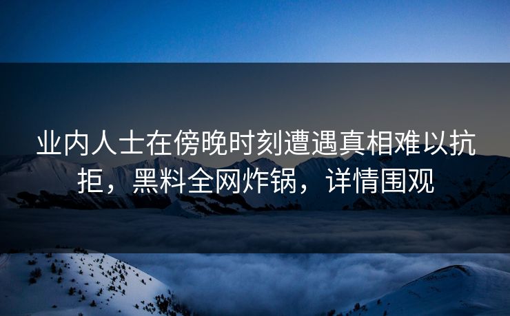 业内人士在傍晚时刻遭遇真相难以抗拒，黑料全网炸锅，详情围观