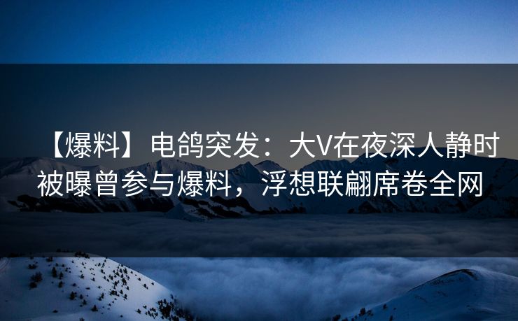 【爆料】电鸽突发：大V在夜深人静时被曝曾参与爆料，浮想联翩席卷全网